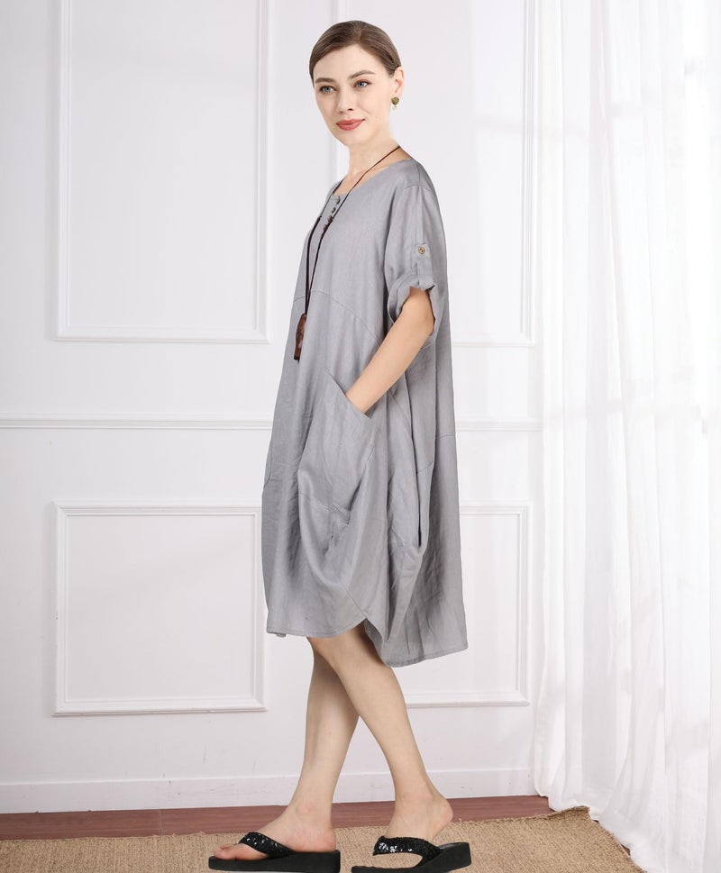 Minibee Women's Ruffle Oversize Casual Midi Dresses with Pockets (XL, Gray) - Image 2